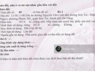 Lô đất góc 2 mặt tiền đường mỹ khê 2 & mỹ khê 7. diện tích 168m2. đường 5m5. giá bán 41 tỷ 500