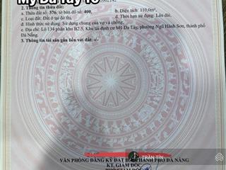 Lô đất mặt tiền đường mỹ đa tây 10. ngay khu đô thị nam việt á. cách sông hàn 400m