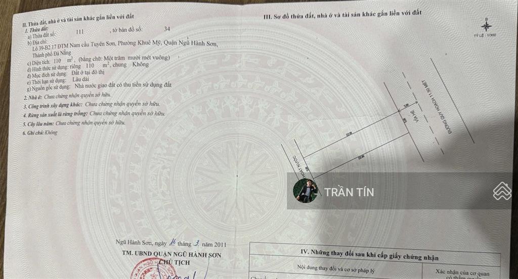 Lô đất mặt tiền đường đoàn khuê. khu đô thị nam việt á. giai đoạn 1. cách sông hàn 250m