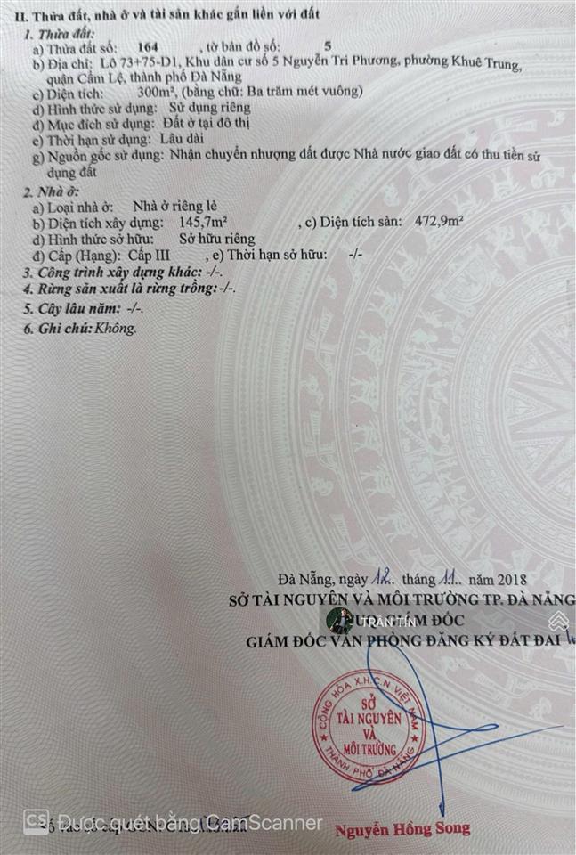 Lô đất 2 mặt tiền trước & sau đường nguyễn dữ