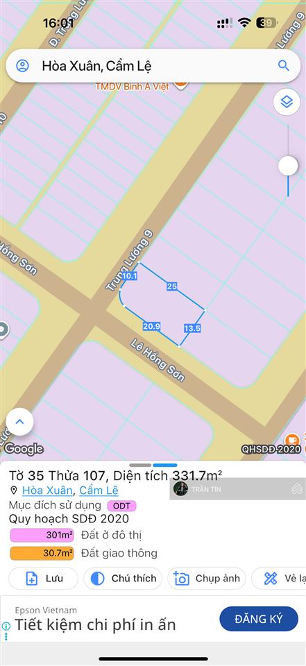 Lô đất hiếm 3 mặt tiền đường nguyễn đình thi & lê hồng sơn & trung lương 9, hoà xuân