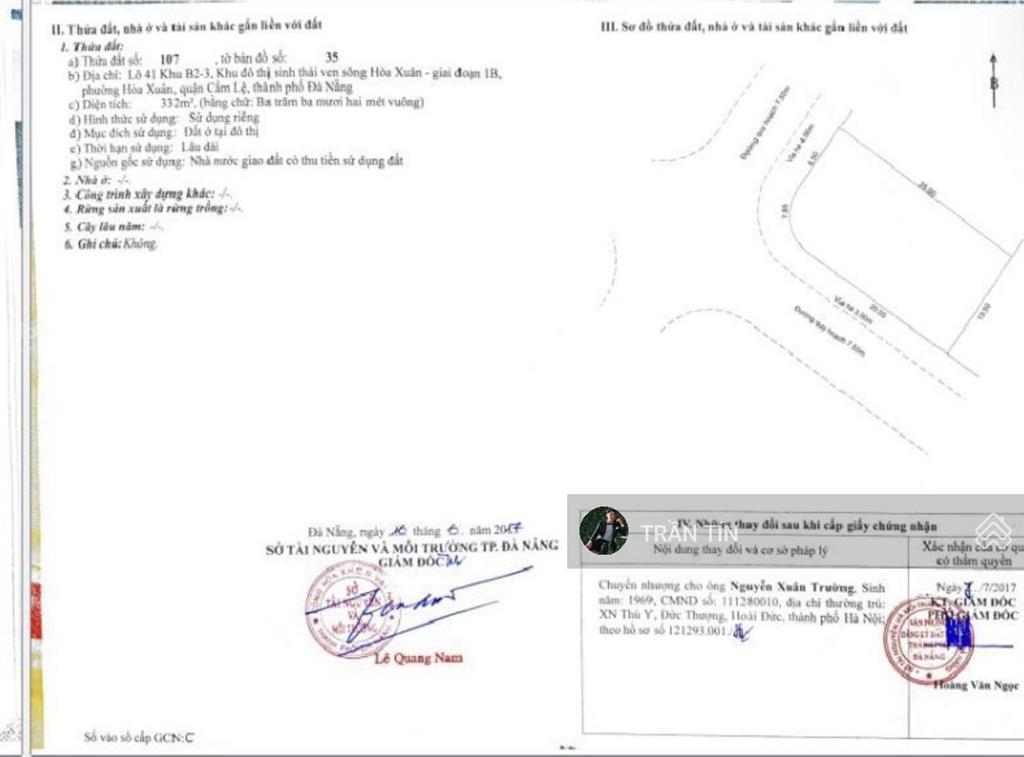 Lô đất hiếm 3 mặt tiền đường nguyễn đình thi & lê hồng sơn & trung lương 9, hoà xuân