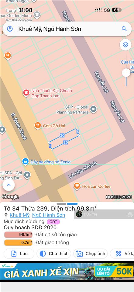 Lô đất phố đoàn khuê. sát lê hữu khánh. thông thẳng ra sông hàn. giai đoạn 1 nam việt á.