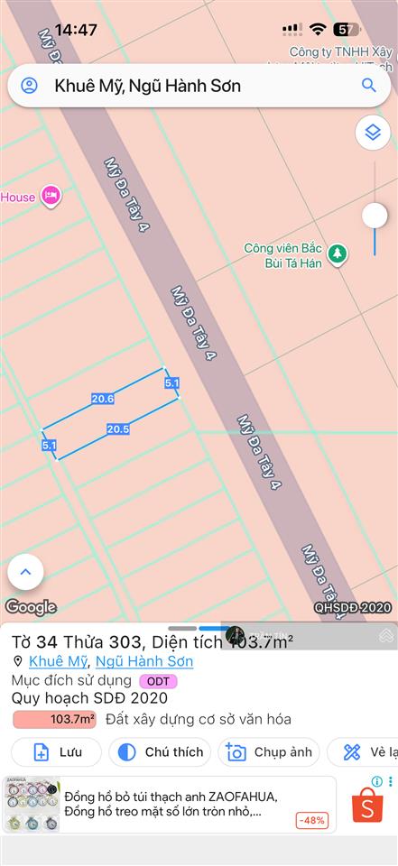 Lô đất mặt tiền đường mỹ đa tây 4. view nhìn trực diện công viên thuộc khu đô thị nam việt á