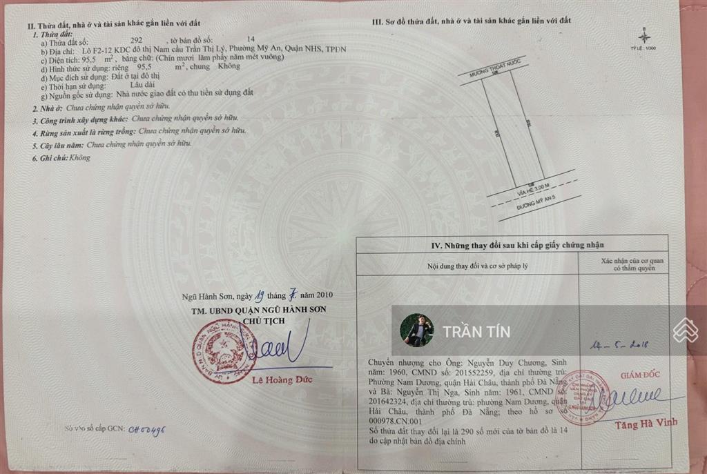 Lô đất mặt tiền đường mỹ an 5. vị trí đẹp sát an dương vương. cách sông hàn 200m