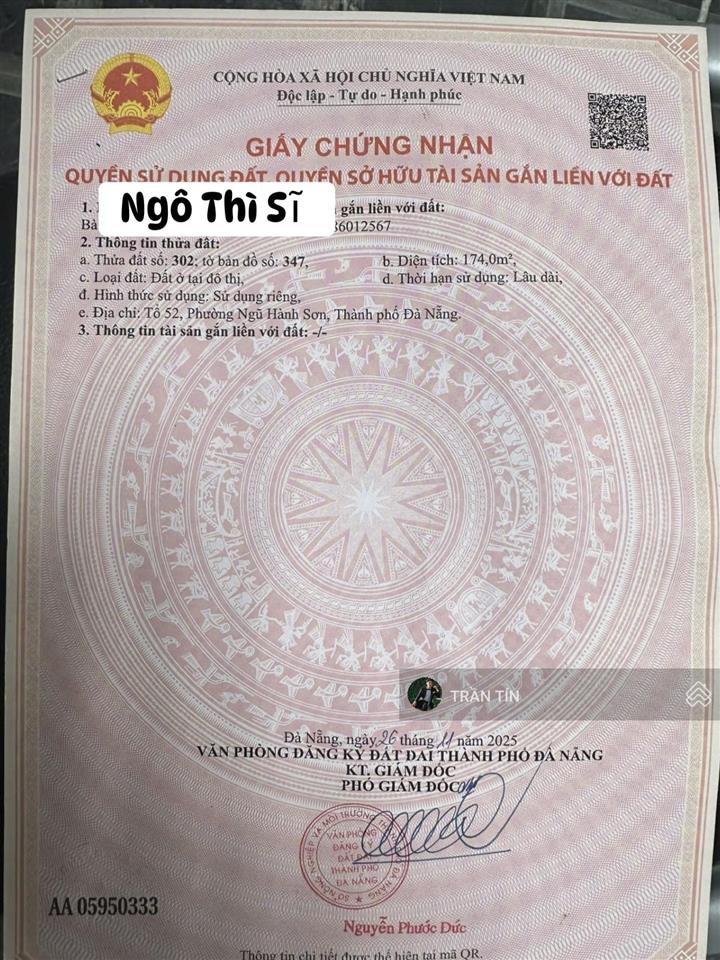 Lô đất mặt tiền ngô thì sĩ. trung tâm phố tây an thượng. trục thông thẳng ra biển mỹ khê