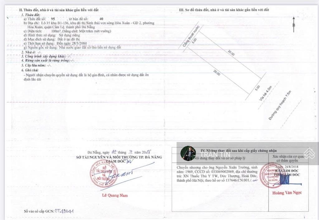 Cặp đất mặt tiền đường đỗ quỳ khu đô thị hoà xuân. không khí trong lành cách sông chỉ 200m