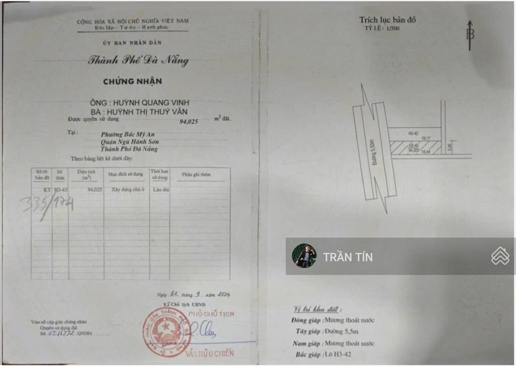 Lô đất mặt tiền đường mỹ an 4. vị trí đẹp, sát công viên mỹ an. cách sông hàn 100m