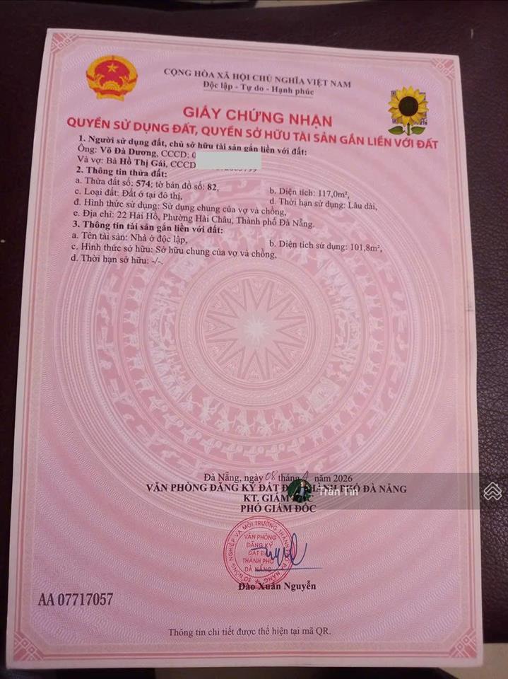 Lô đất mặt tiền đường hải hồ, hải châu