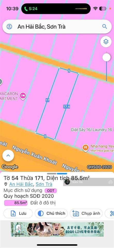 Lô đất mặt tiền đường nguyễn xuân khoát. trung tâm khu phố hàn. cách biển phạm văn đồng 500m