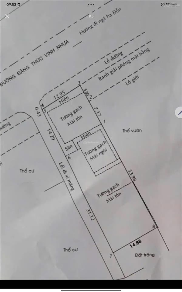 Chính chủ bán căn góc 644m2 mặt tiền đặng thúc vịnh (hóc môn) 60 tỷ
