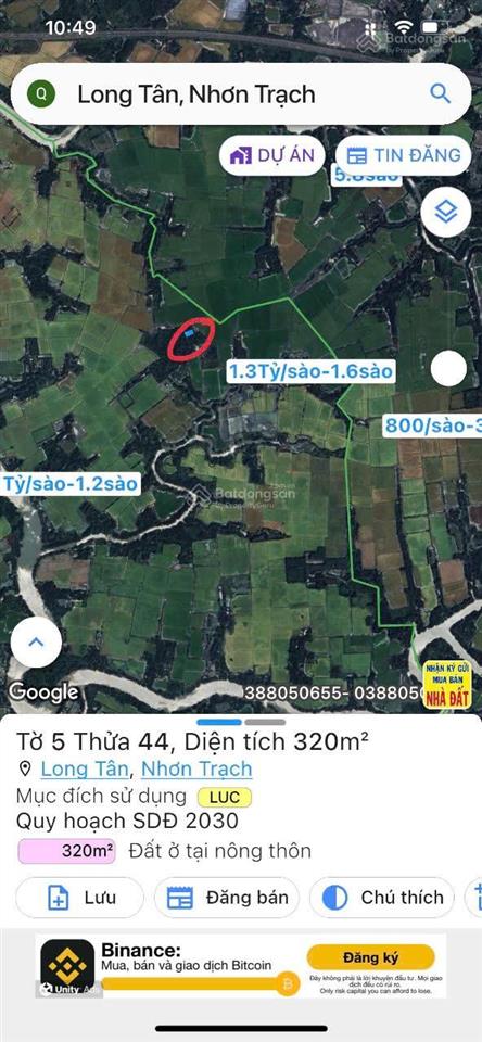 Bán đất tại xã long tân, nhơn trạch, đồng nai, 420 triệu, 320 m2, hàng hiếm view đẹp