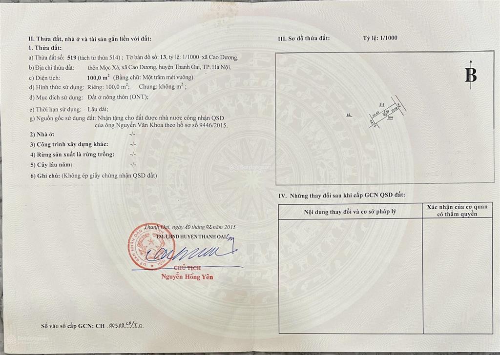 Bán đất thôn mọc xá, cao dương, thanh oai, hà nôi