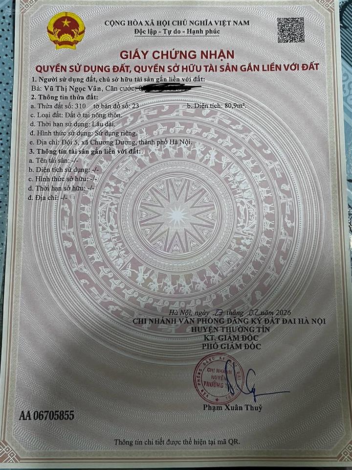 Bán đất sổ đỏ chính chủ, đất chương dương