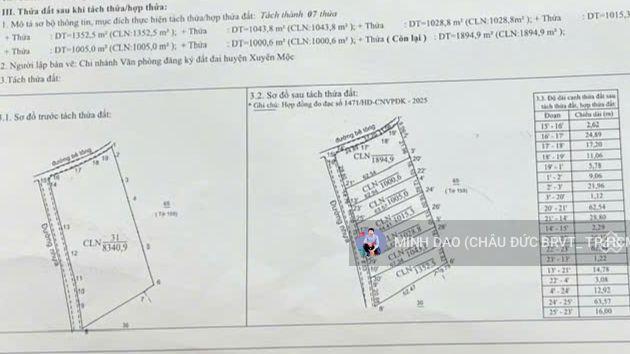 Xã hoà hiệp xuyên mộc 8340 m2 đất 2 mặt tiền 196 m cách dt 329 chỉ 200 m giá 6,6 tỷ siêu ngon bổ rẻ