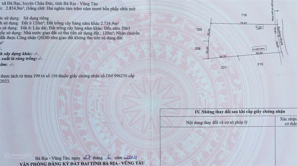 77m mặt tiền trước sau 11,5 tỷ dt 7200m2 /200 thổ cư sát ngã 6 đá bạc và giáp đường 765 siêu vip