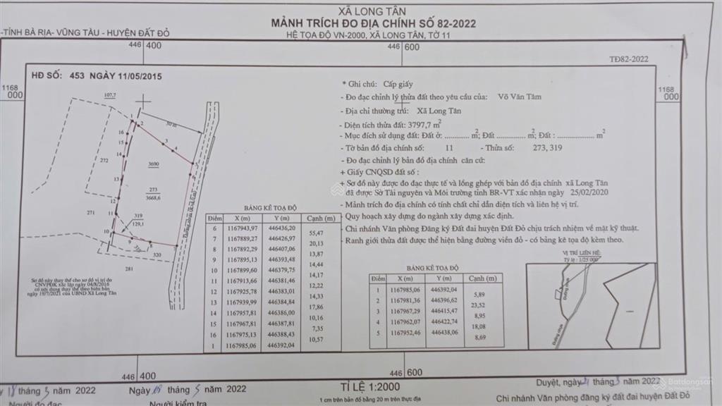 Bán gấp 3.797 m2 mặt tiền 64 m, giá 4,2 tỷ. khu hồ đá bàng long tân mặt tiền hướng đông phong thuỷ