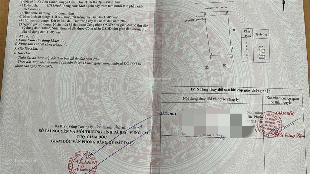 Tài chính 5 tỷ sở hữu 1786,9 m2 200 tc(31,4x60)m đường nhựa tim vàng tại xã kim long khu dân cư