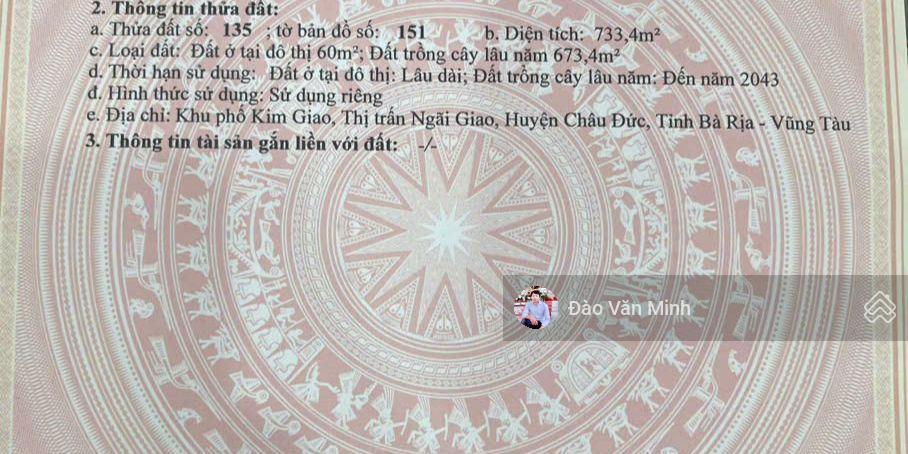 733,4 m2 giá 3,4 tỷ tại trung tâm ngãi giao đất có 60 tc tường rào bao quanh khu dân cư cực kì đẹp