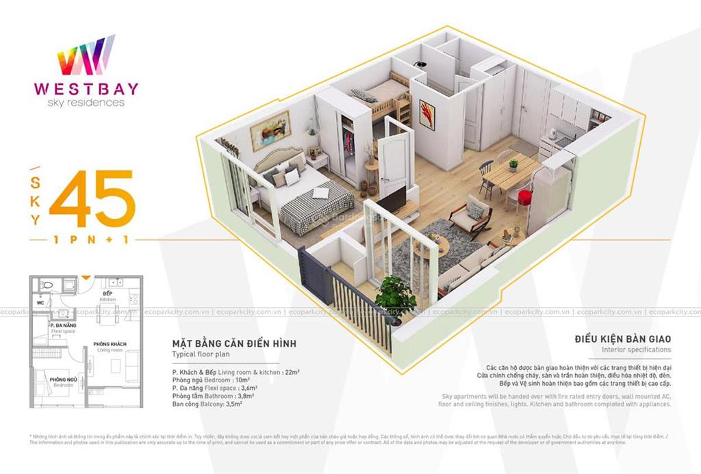 Bán gấp cc westbay sky residences, 2,6 tỷ, 45m2, 1pn, 1wc tại văn giang, hưng yên