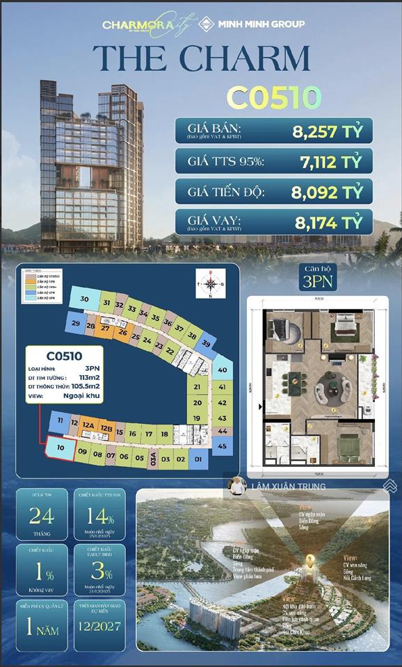 Chỉ 7,1 tỷ sở hữu căn 3pn cao cấp tại the charm tòa biểu tượng sang trọng nhất charmora city