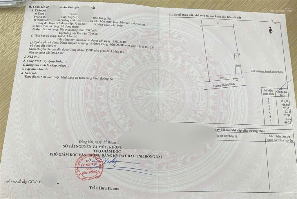 Bán hơn 1.7 hecta đất mặt tiền đường chính phước bình, long thành  300m2 thổ cư