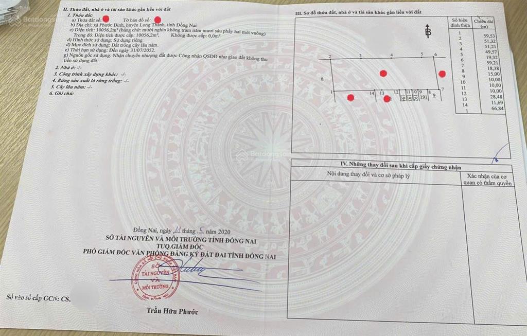 Bán hơn 1.7 hecta đất mặt tiền đường chính phước bình, long thành  300m2 thổ cư
