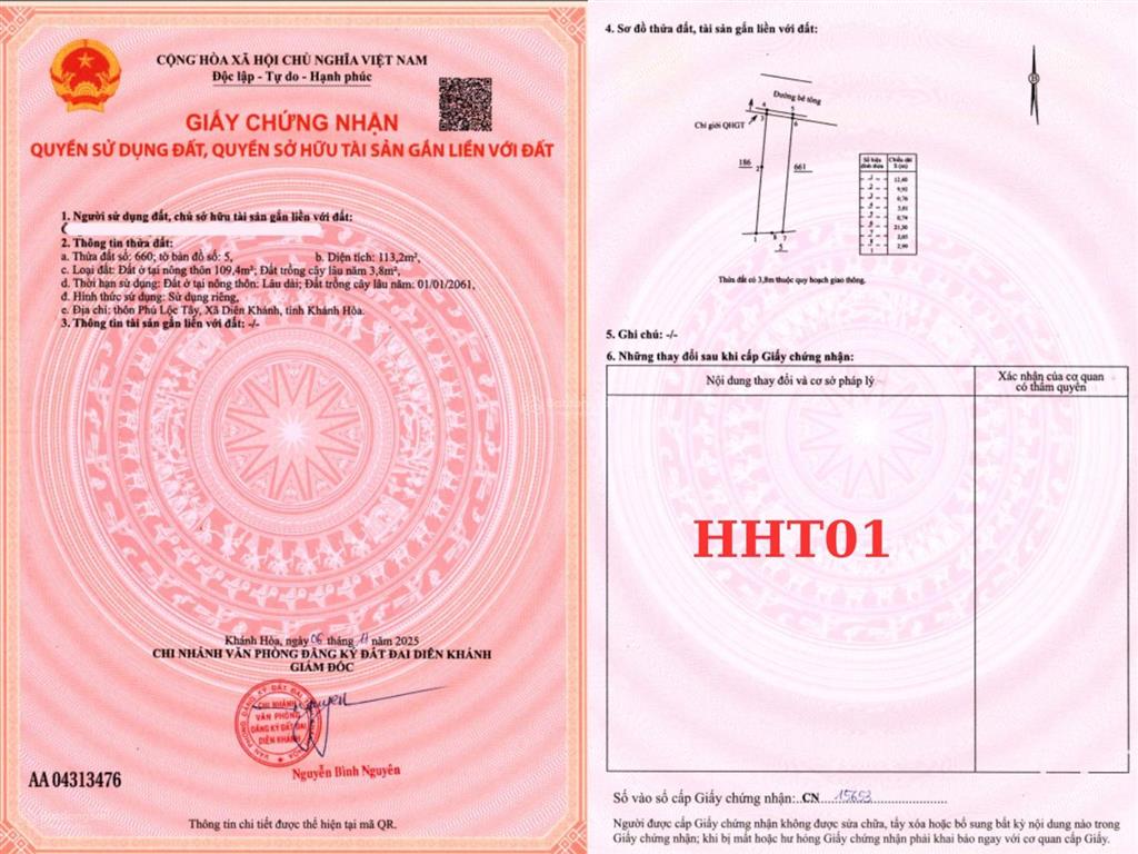 Lô đất đẹp trung tâm thị trấn diên khánh giá bán 2 tỷ 494 triệu