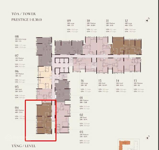 Bán gấp căn hộ 4 ngủ dt 128m2 tầng đẹp dự án lumi hà nội