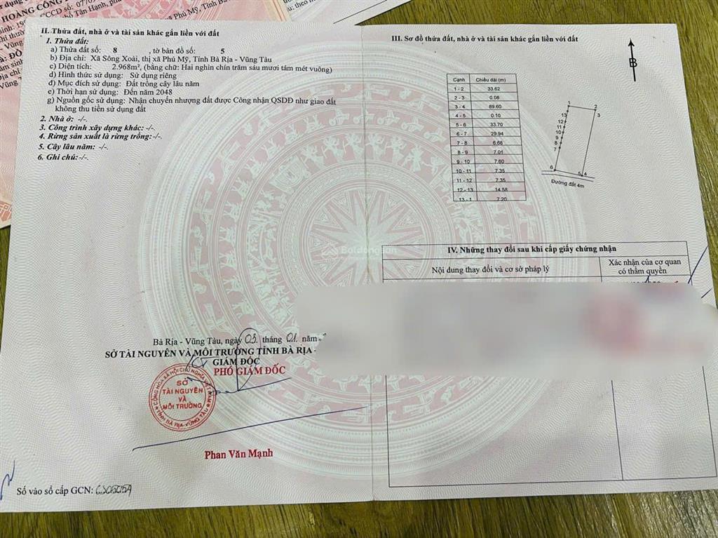 Bán 2968m2 đất cln  sông xoài  p. tân thành. hcm / giá 3,3 tỷ