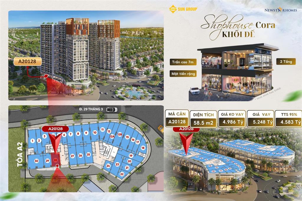 Shophouse suncora chỉ 4,5 tỷ /căn (đường 29/3 giao nguyễn phước lan)   0942 804 ***
