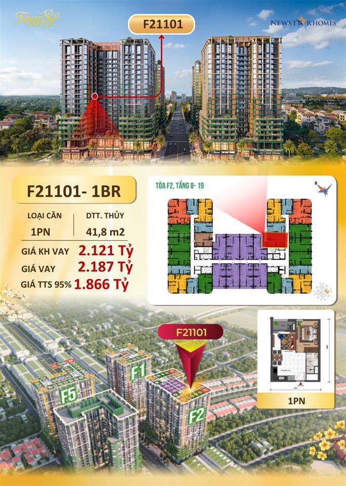 Căn hộ 1pn+ sun fours đà nẵng tòa f2, vị trí đẹp, không gian linh hoạt   0942 804 ***