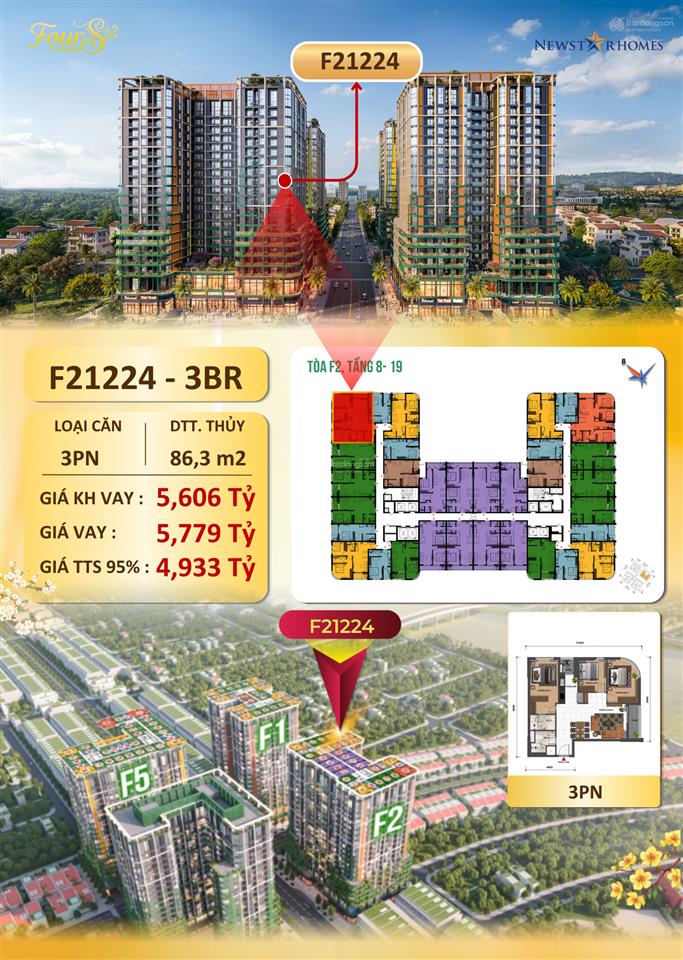 Sở hữu căn hộ 3 phòng ngủ sun fours tower f2 đà nẵng 87m2, giá thanh toán sớm chỉ 4,9 tỷ/căn