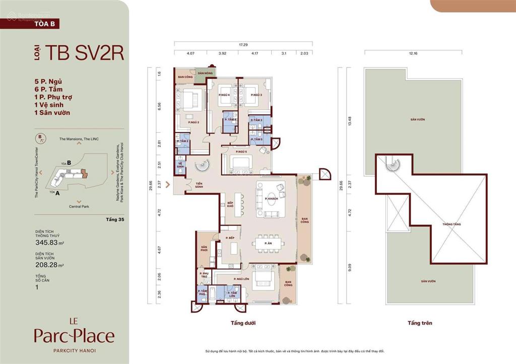Sky villa thông tầng đẹp nhất hà đông, mua căn 345,83m2 được tặng sân vườn 208,28m2