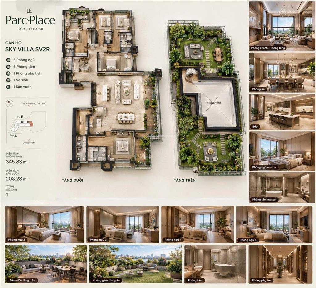 Sky villa thông tầng đẹp nhất hà đông, mua căn 345,83m2 được tặng sân vườn 208,28m2