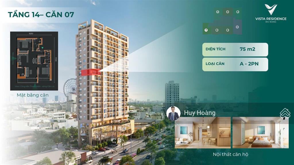 Vista residence đà nẵng căn hộ 2 phòng ngủ tầng 15 lý tưởng cho gia đình hiện đại