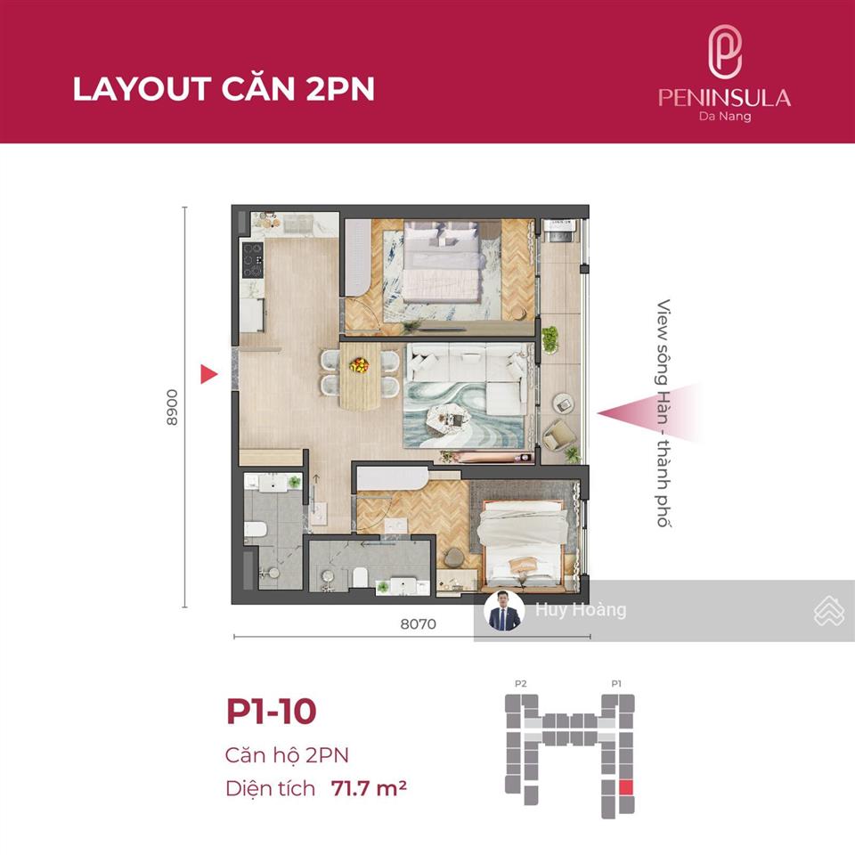 Căn 2pn  view sông hàn  hướng đông nam  trung tâm thành phố  giá tốt!