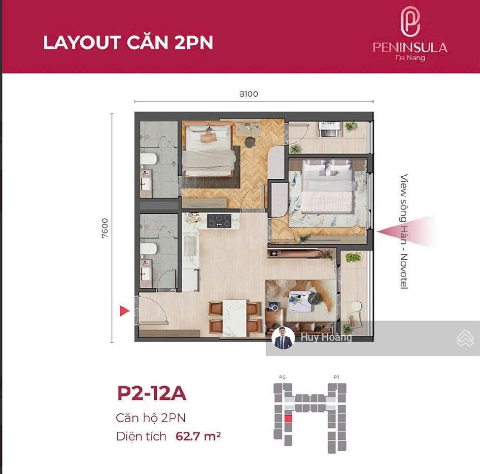 Tầng 15  căn 2pn view sông hàn  sở hữu lâu dài  full nội thất  giá tốt thị trường!