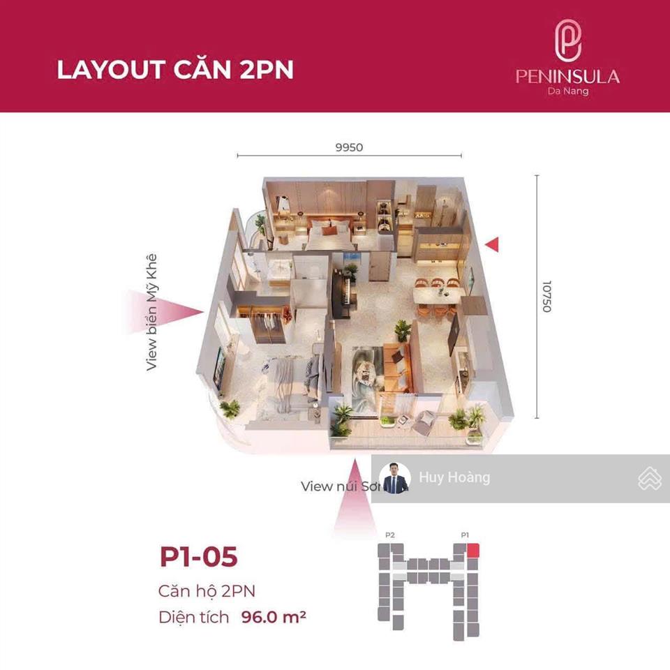 Căn góc 2pn vip 96m2 peninsula đà nẵng  view kép núi sơn trà & biển mỹ khê!