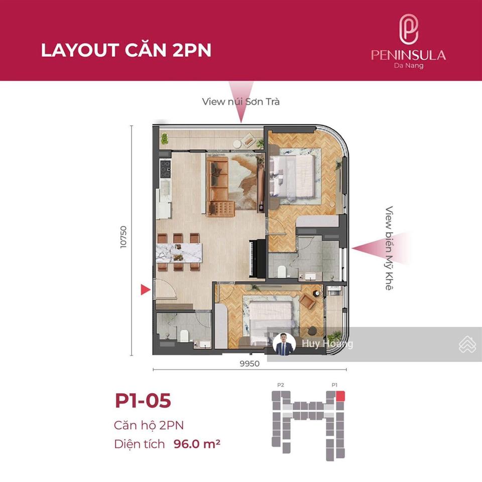 Căn góc 2pn vip 96m2 peninsula đà nẵng  view kép núi sơn trà & biển mỹ khê!
