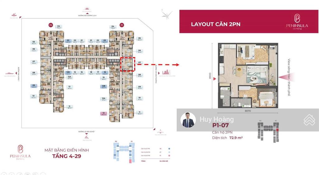 Căn 2pn tầng trung view sông hàn, pháp hoa  trục p1  hướng đông nam  giá 4,7 tỷ!