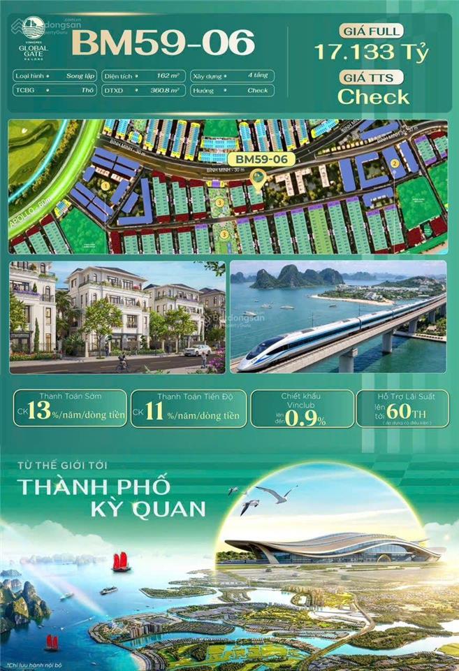 Bán bt vinhomes global gate hạ long, 17,133 tỷ, 162m2, view đẹp