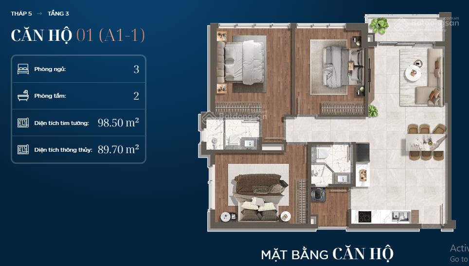 Căn góc 3pn thoáng, view đẹp đa góc nhìn  98,5m²  thanh toán 1tỷ217.  0908 453 ***