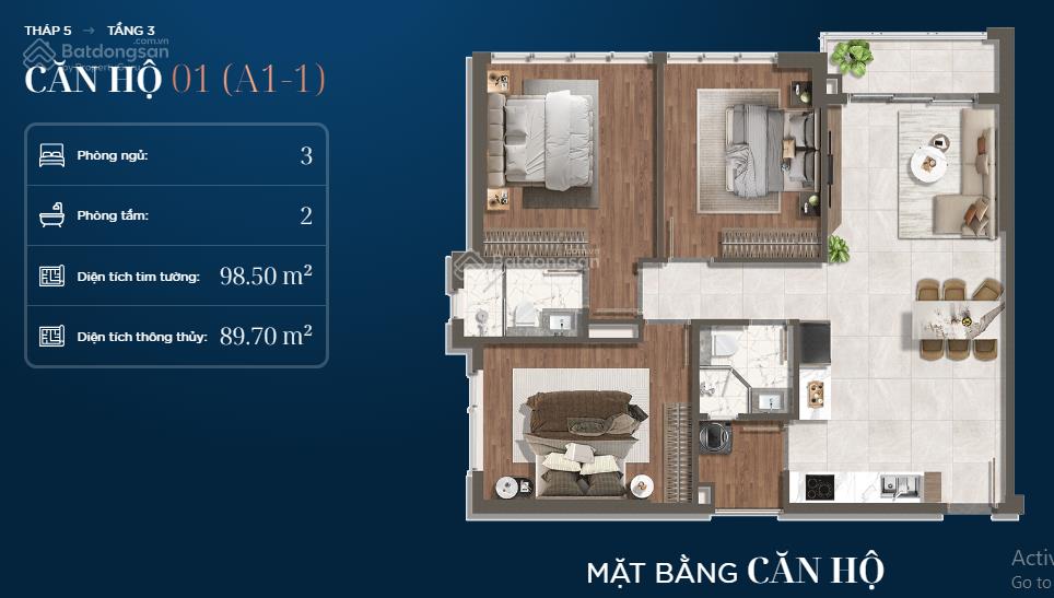 Căn góc 3pn thoáng, view đẹp đa góc nhìn  98,5m²  thanh toán 1tỷ217.  0908 453 ***