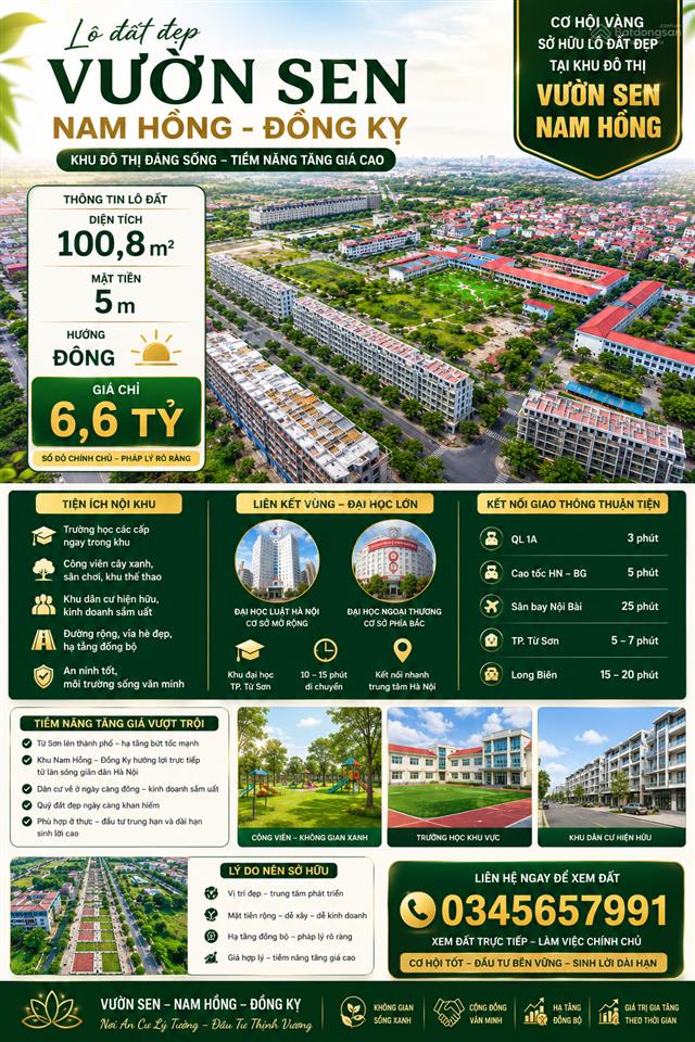 Lô đất vườn sen  nam hồng | 100,8m² mt 5m  giá 6,6 tỷ