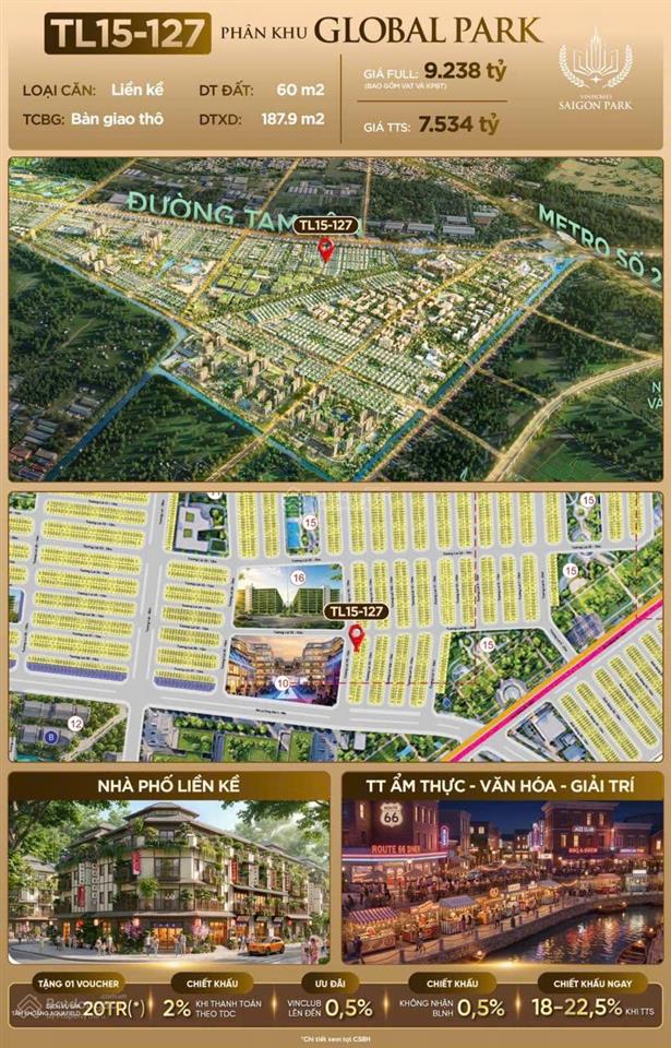 Vinhomes saigon park (vinhomes hóc môn)  căn đối diện khu fastion town (làng thời trang)