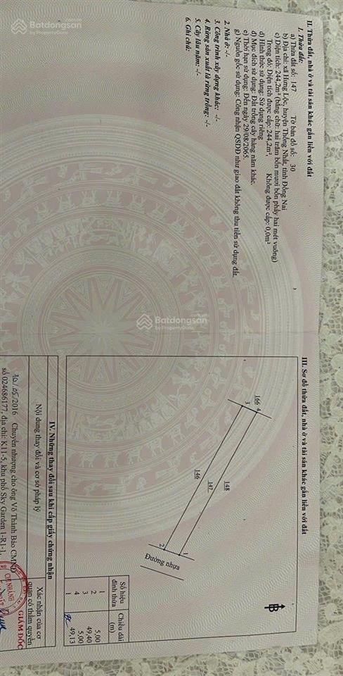 Bán đất chính chủ 488m2 có sổ hồng