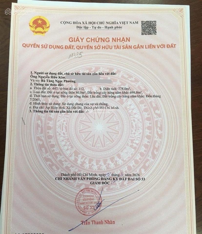 Bán đất trung tâm xã đất đỏ, tp hcm