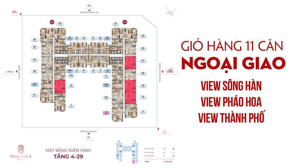 Hot! giỏ hàng siêu phẩm 11 căn 2pn đẹp nhất dự án peninsula  view pháo hoa diff  sổ hồng lâu dài