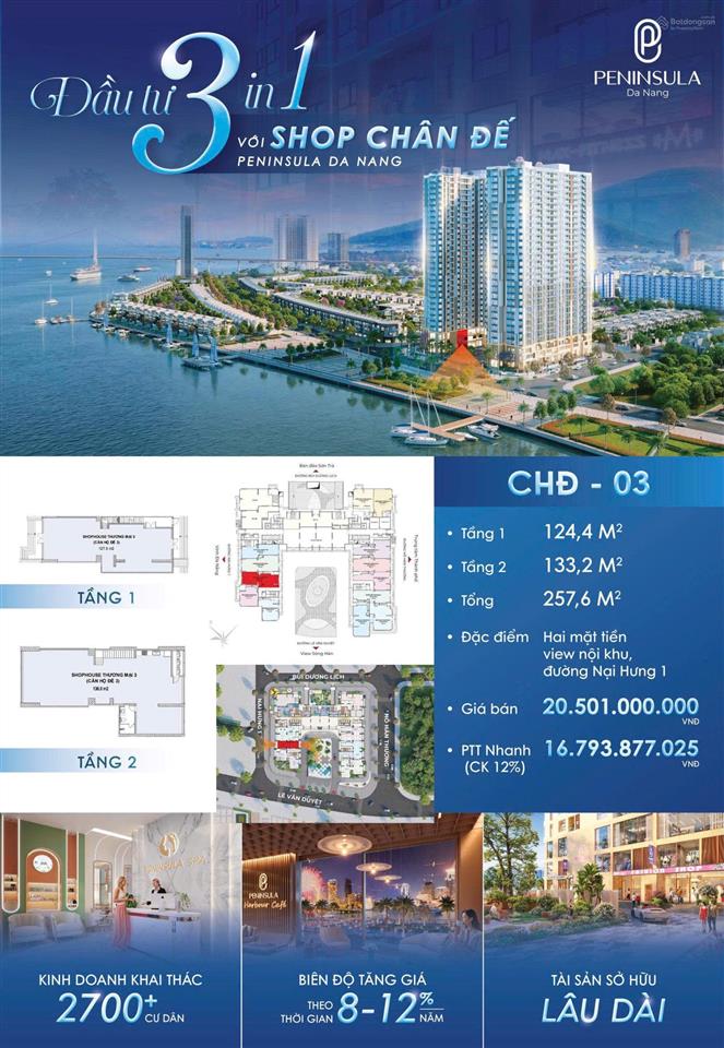 Bán shophouse khối đế 2 tầng chđ03 peninsula 257,6 m2 | sở hữu lâu dài | giá 16,7 tỷ
